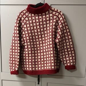 Vintage 100% wool, handmade in Denmark, Burgundy and Cream Turtleneck Sweater